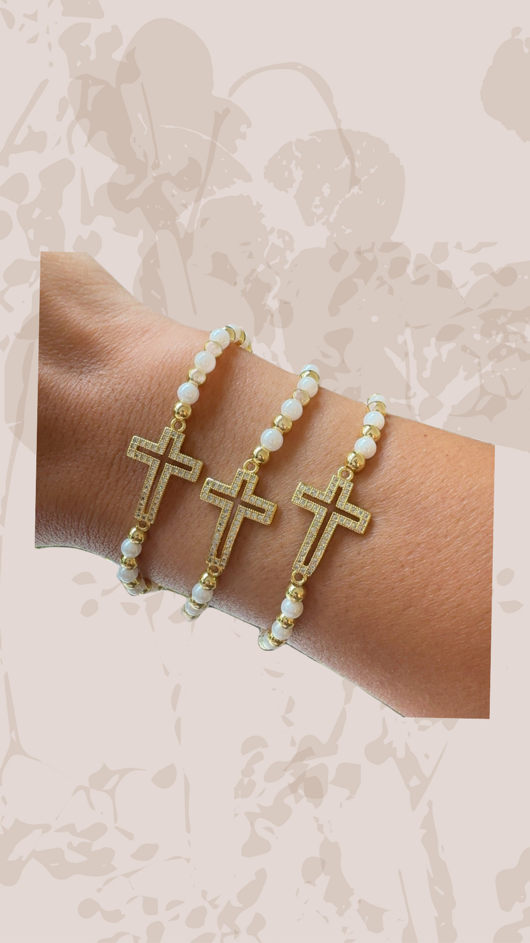 Cross crystal pearl bracelet