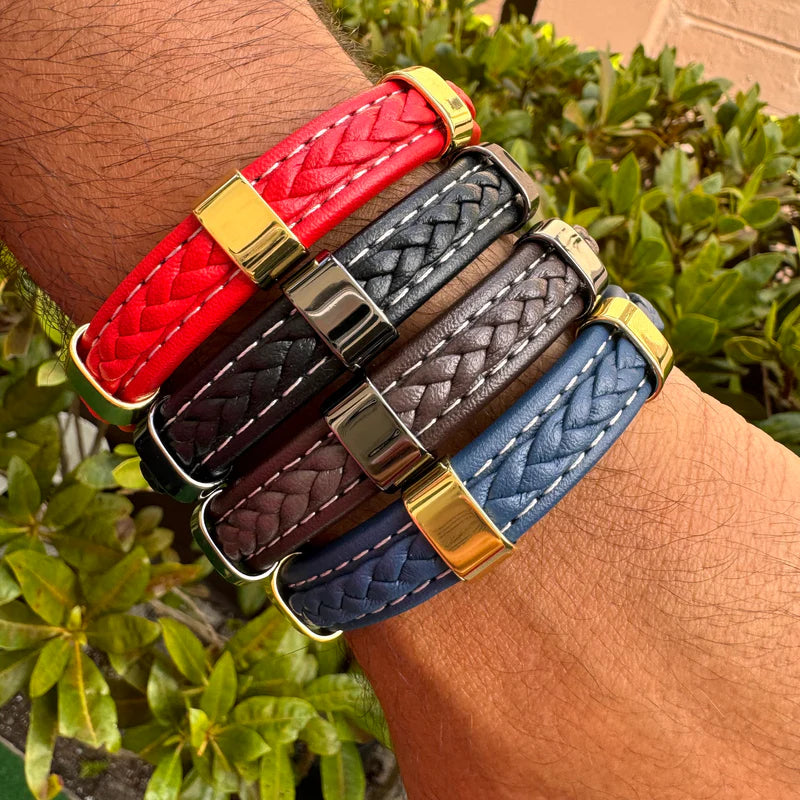 leather double ring bracelet
