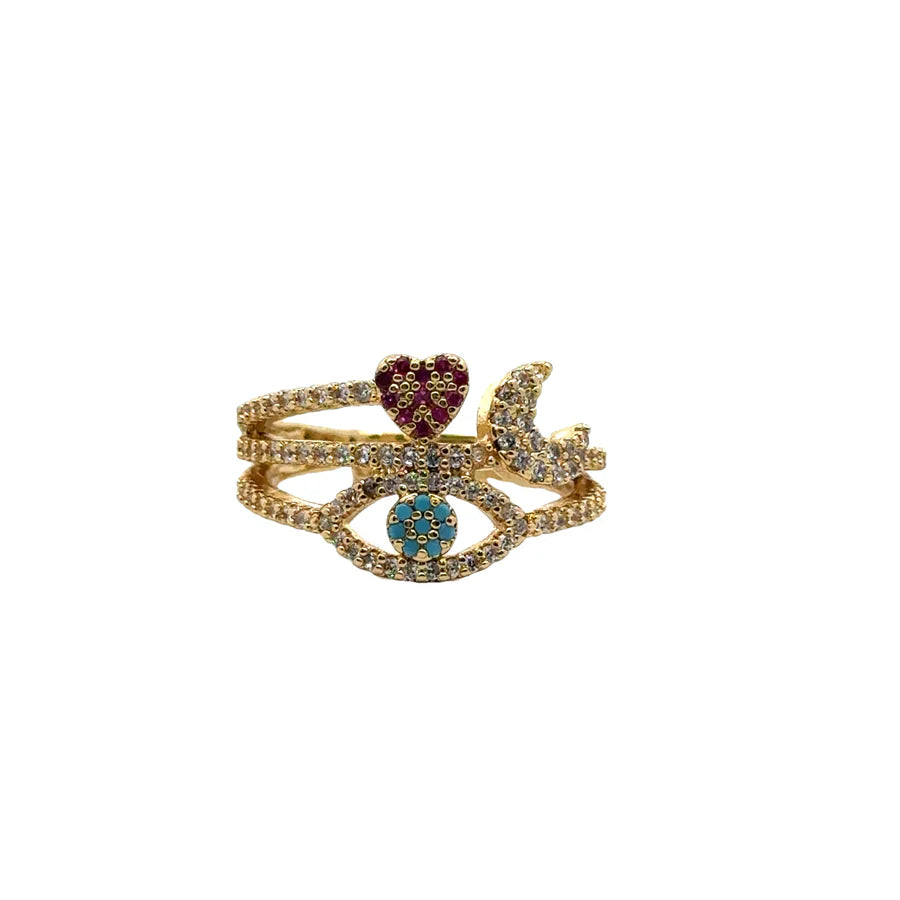 evil eye heart moon ring