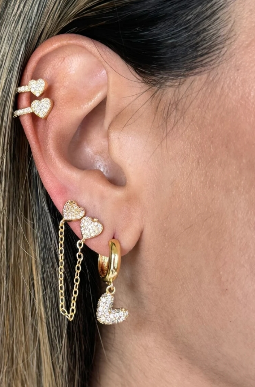 Double heart crystal earrings