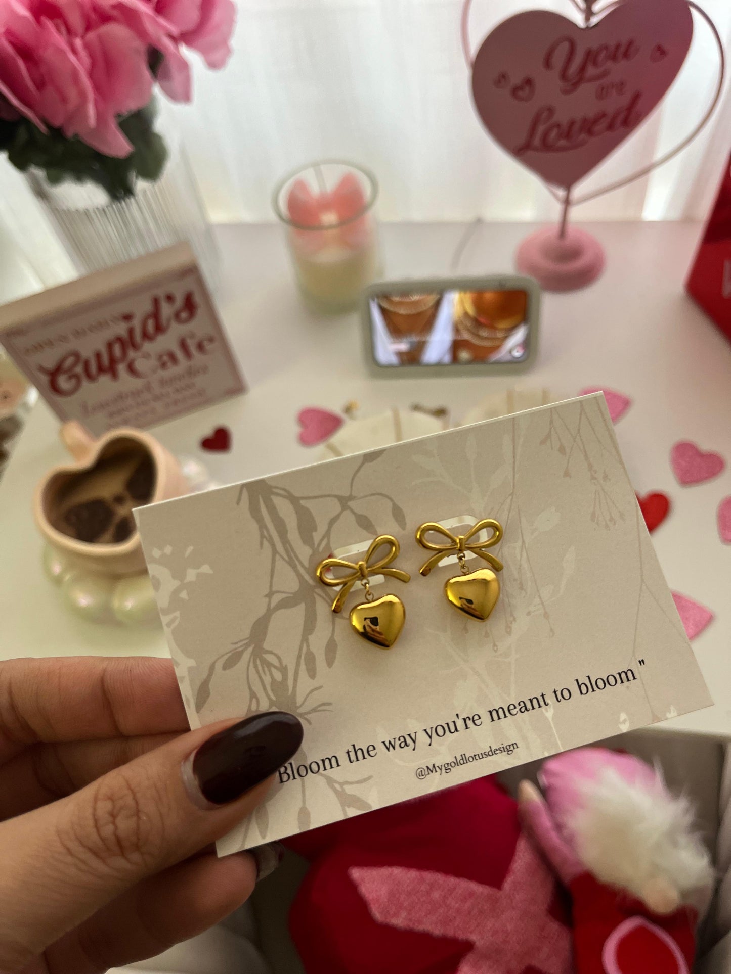 Bow heart earrings