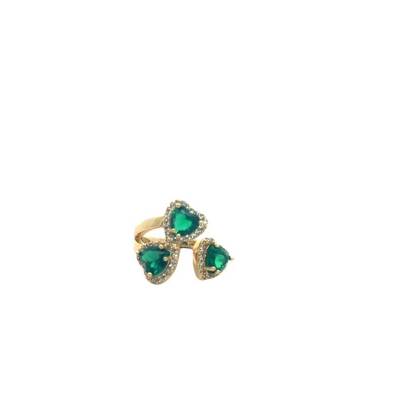 three Crystal heart ring
