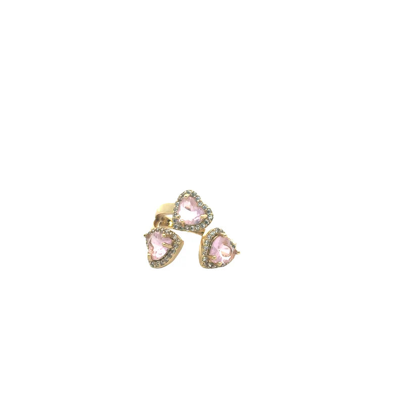 three Crystal heart ring