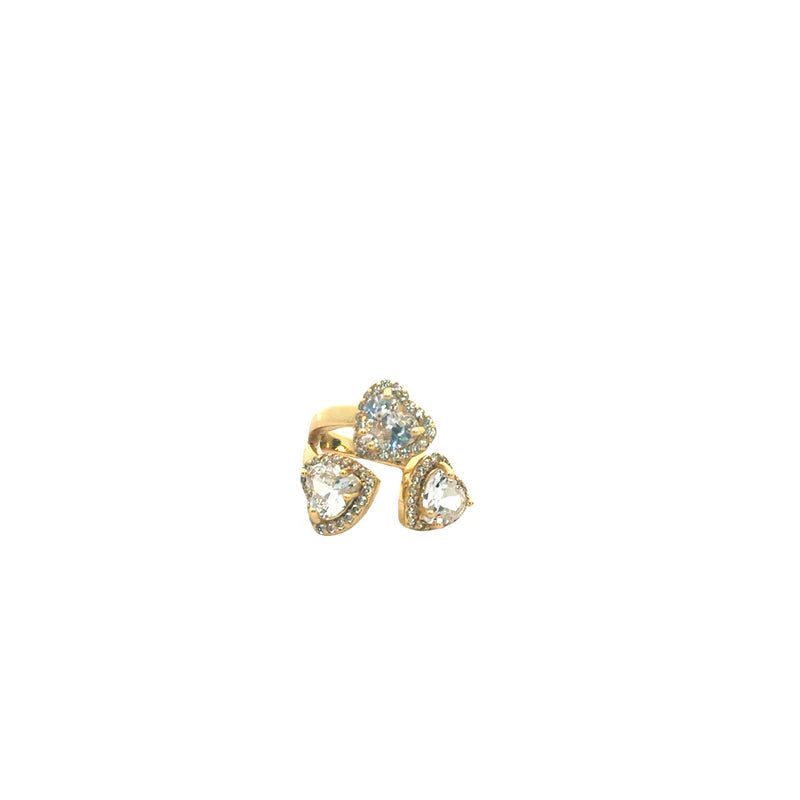 three Crystal heart ring