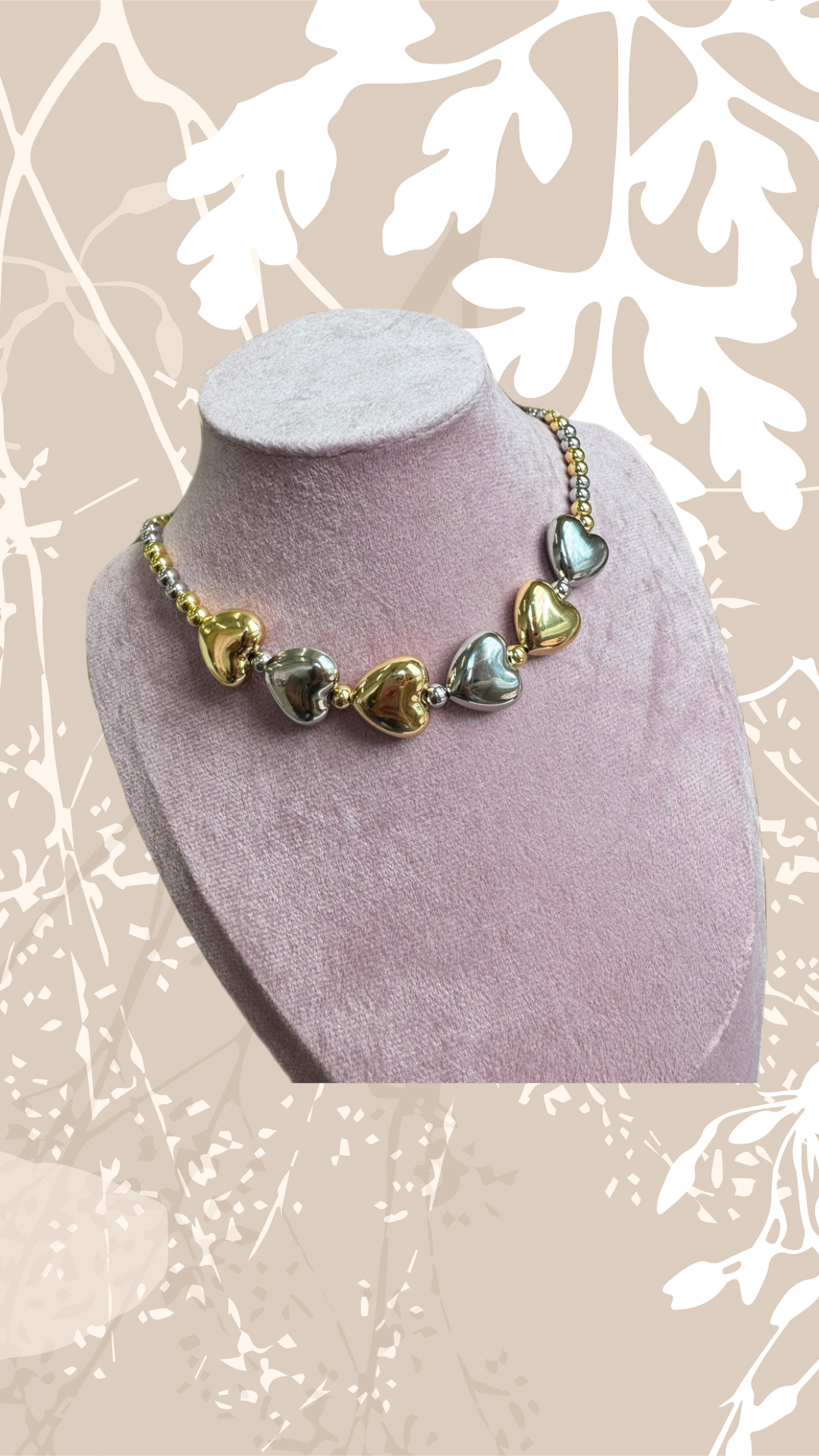 Puffy two-tone heart necklace