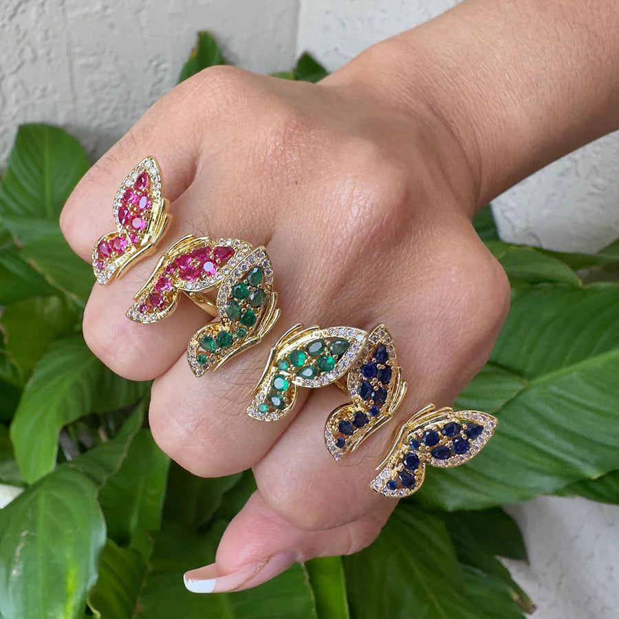 Butterfly crystal color ring