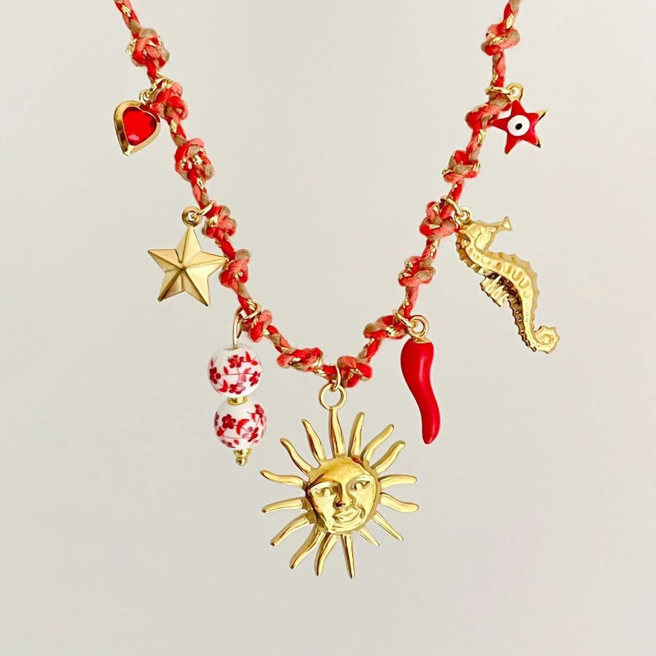 Summer charm thread necklaces