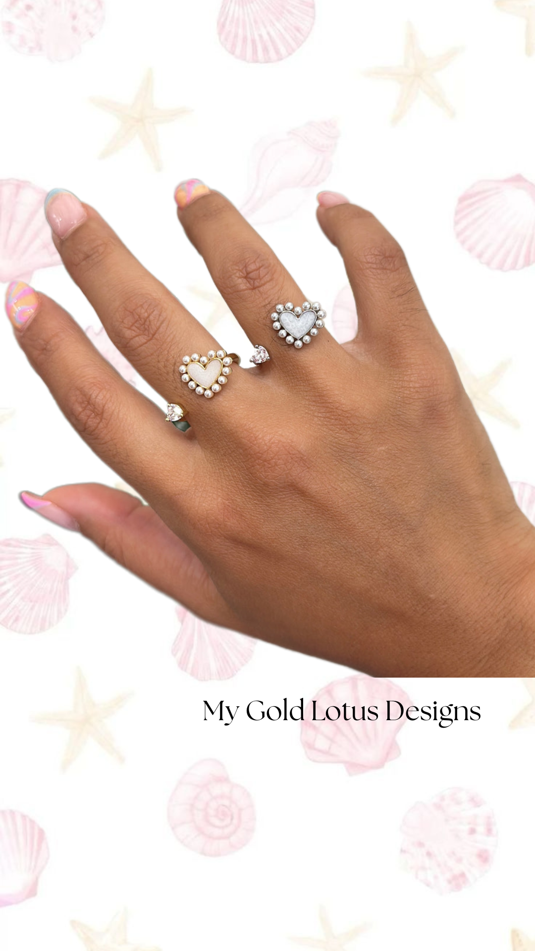 Crystal Pearl Heart Ring