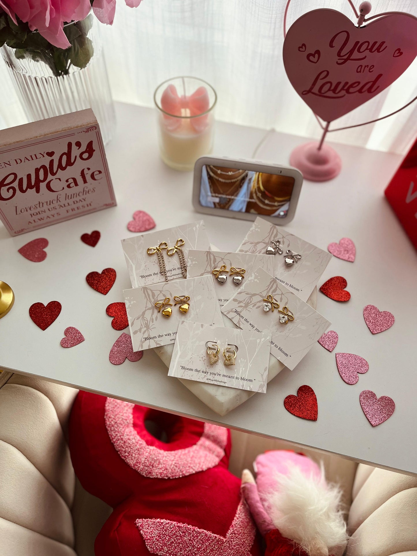 Bow heart earrings