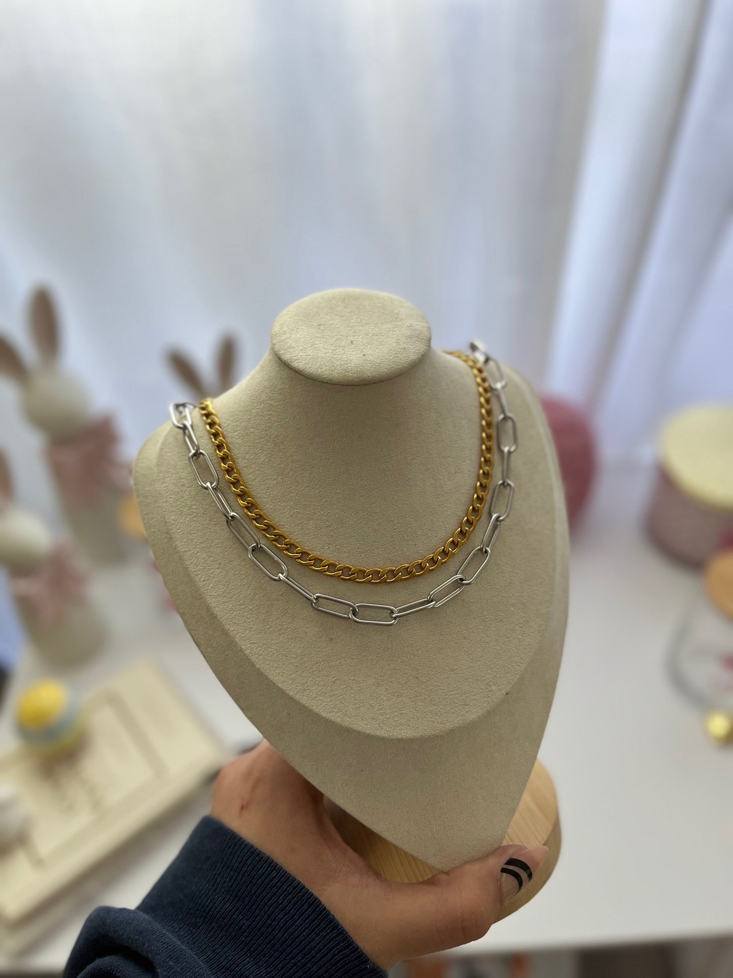 Two tone cuban paperclip necklaces