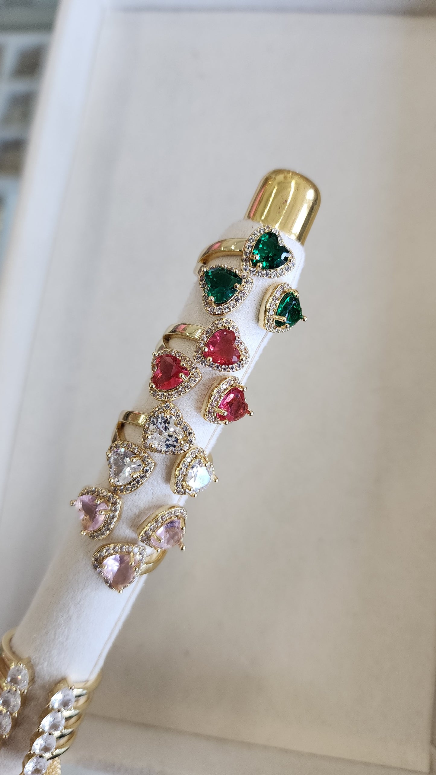 three Crystal heart ring