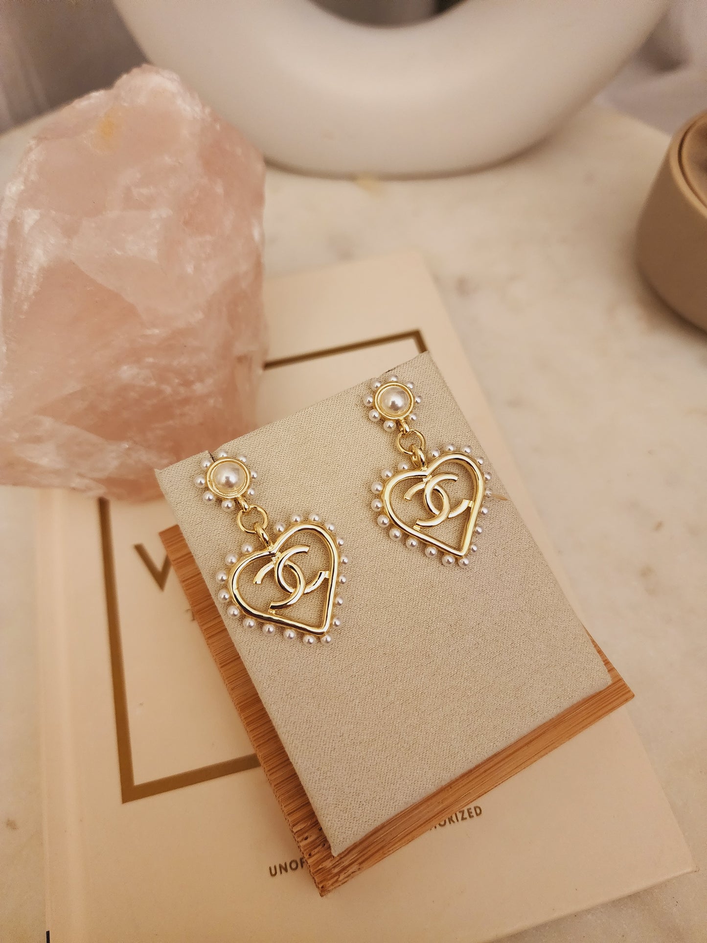 Cc pearly heart earrings