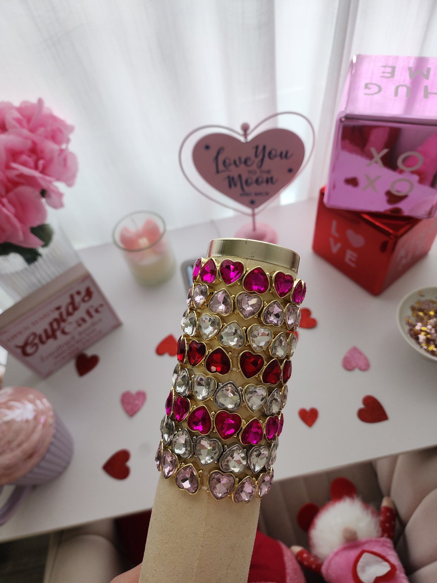Elastic crystal heart bracelet