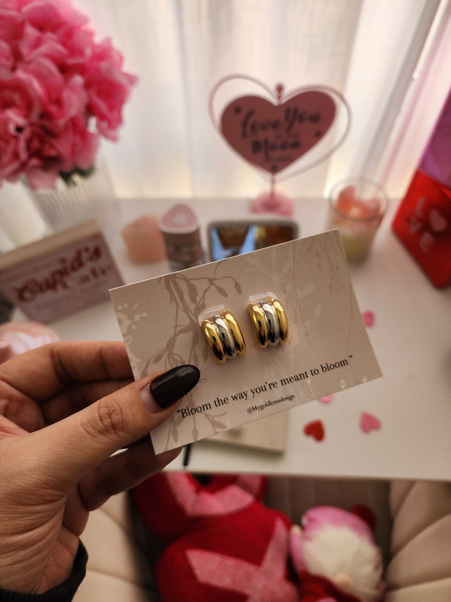 Chunky line Two tone earrings