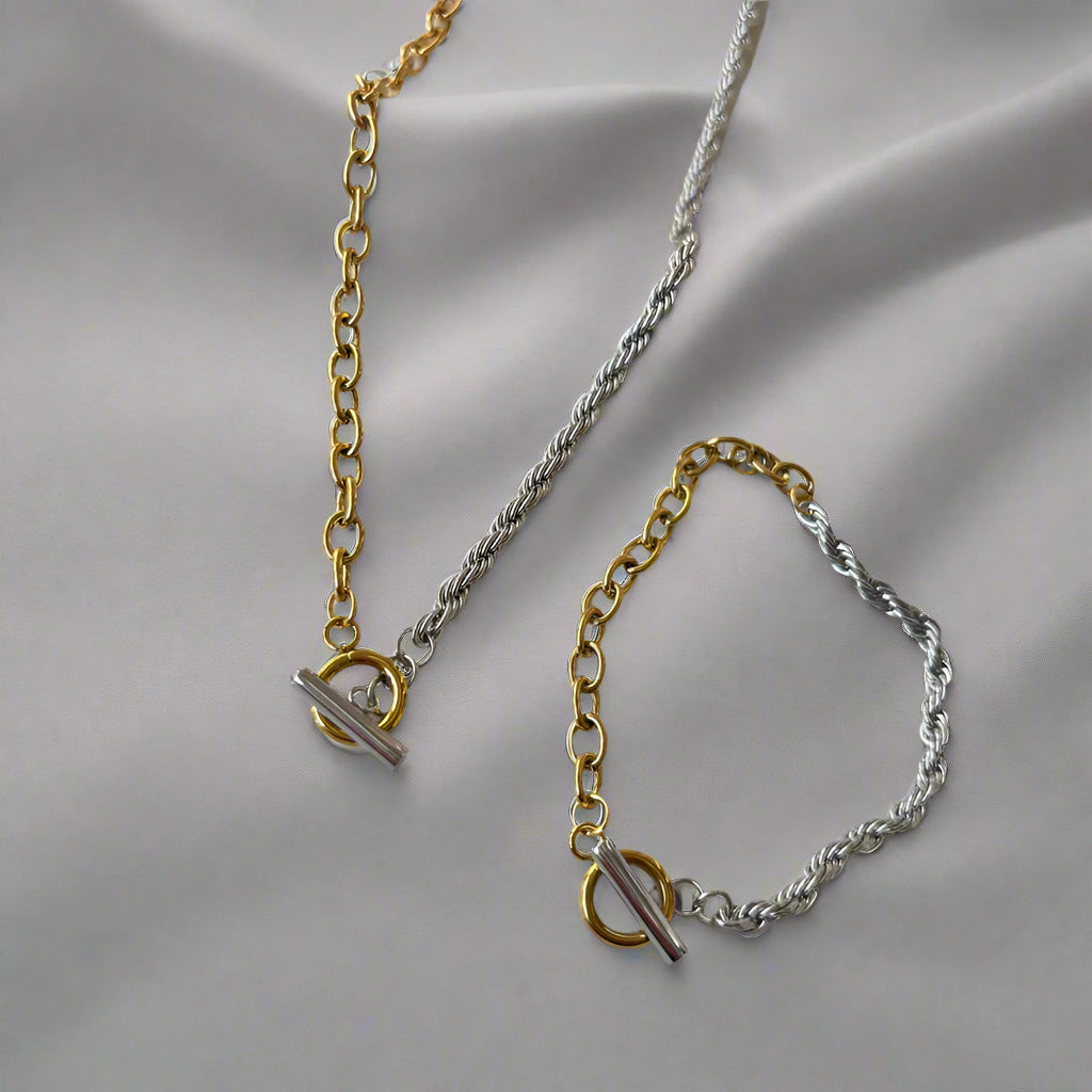 Two tone rope necklace set