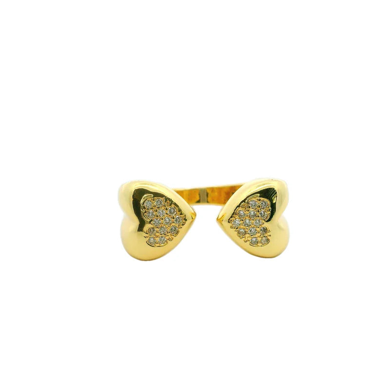 Double heart crystal ring
