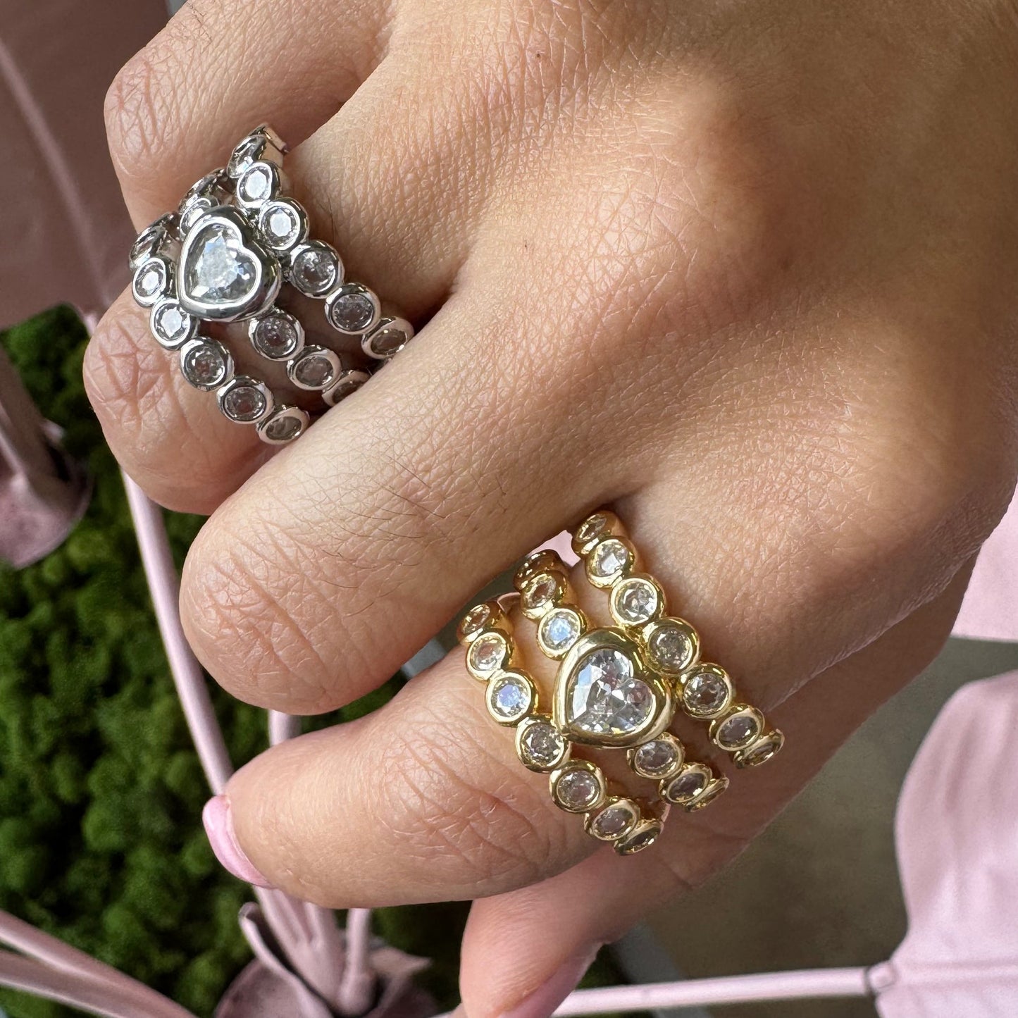 Heart trio crystal ring