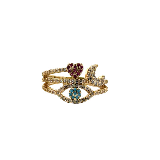 evil eye heart moon ring