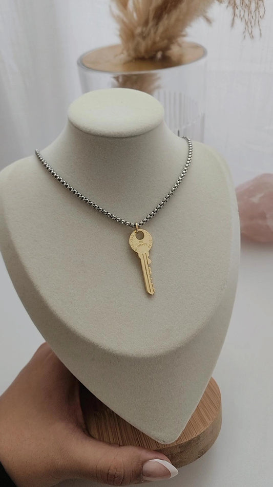 Be brave two-tone key necklace