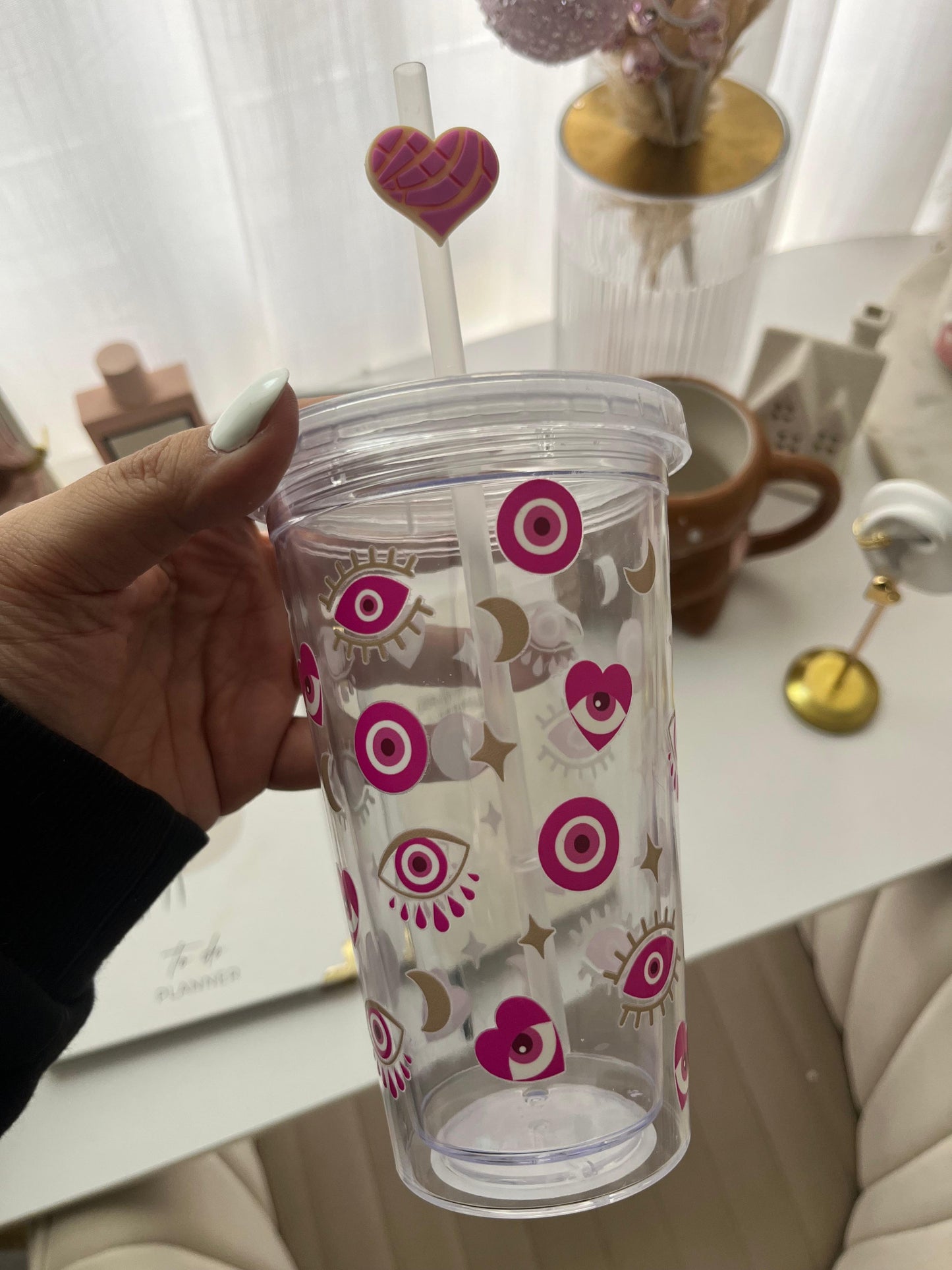 Pretty pink evil eye tumbler