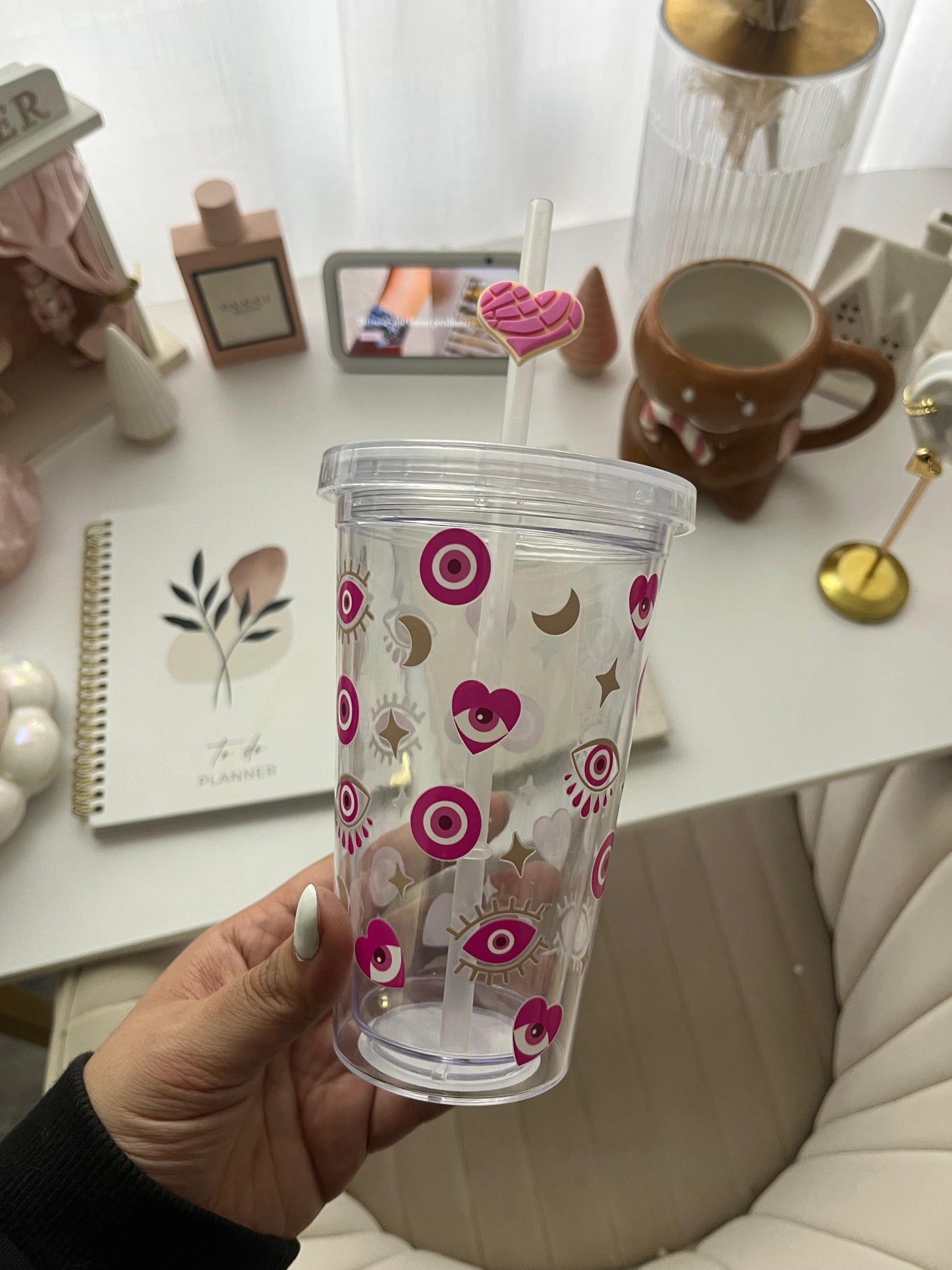 Pretty pink evil eye tumbler