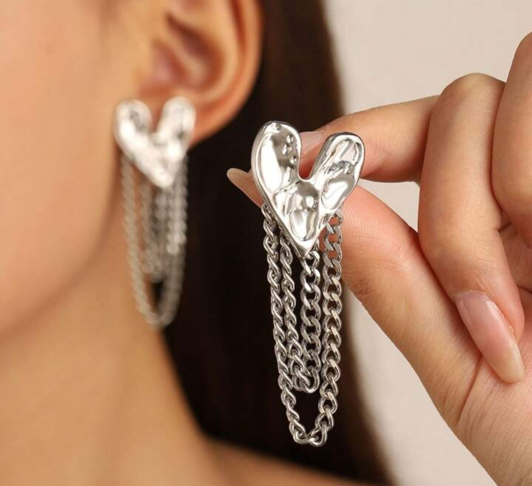 Heart chain earrings