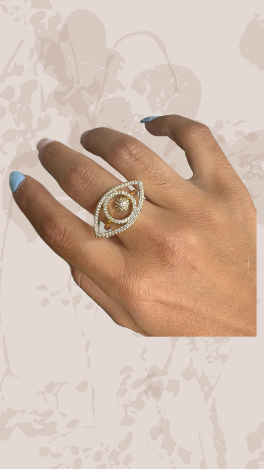 Evil crystal eye statement ring