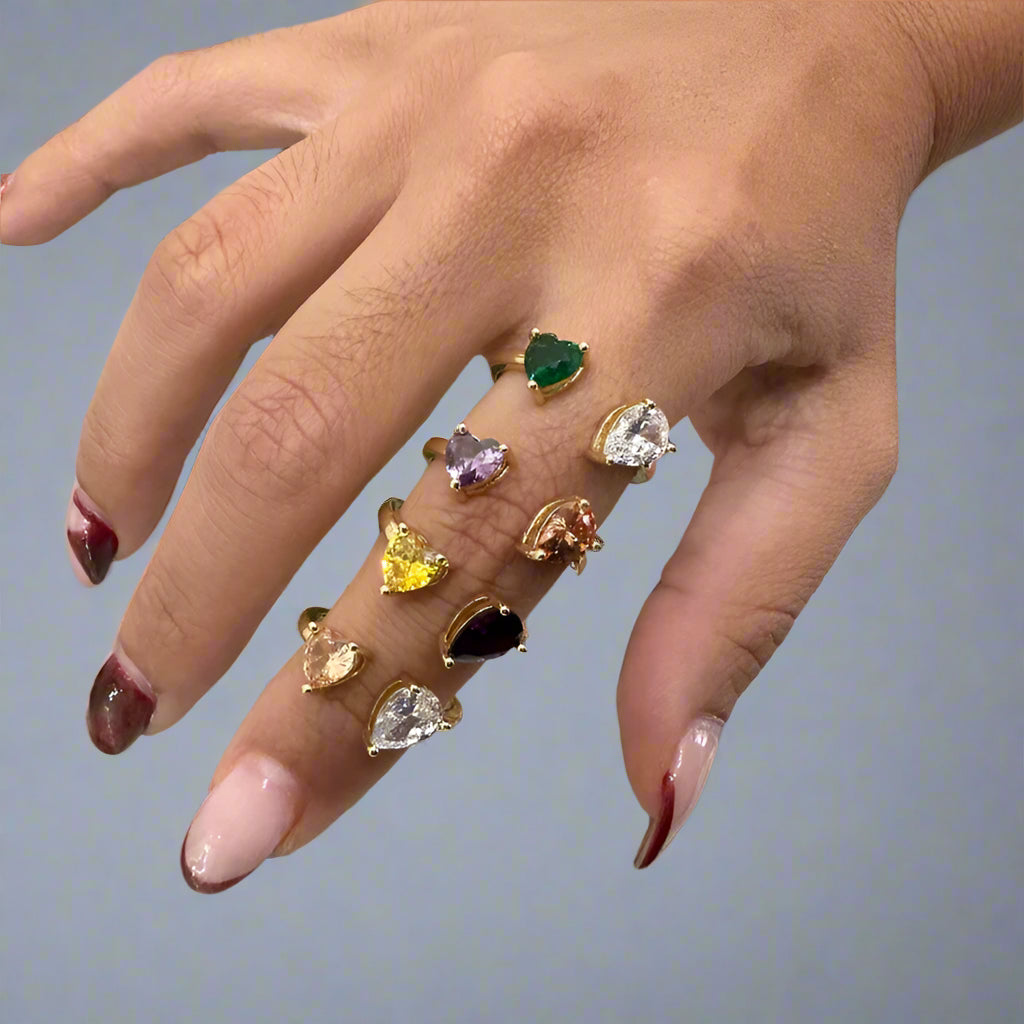 Crystal Heart teardrop ring