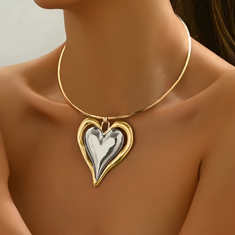 Statement Heart two tone necklace