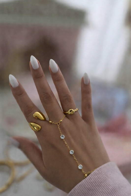 Delicate trio hand chain bracelet