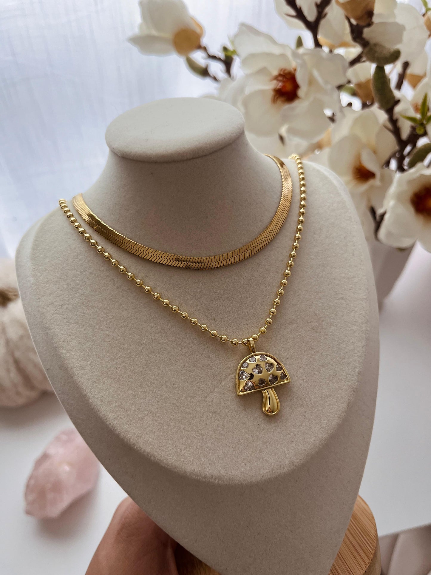 Cute crystal Mushroom necklace