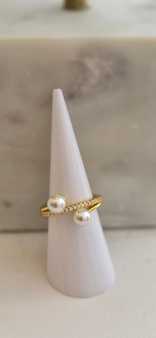 Double Pearl Crystal Ring