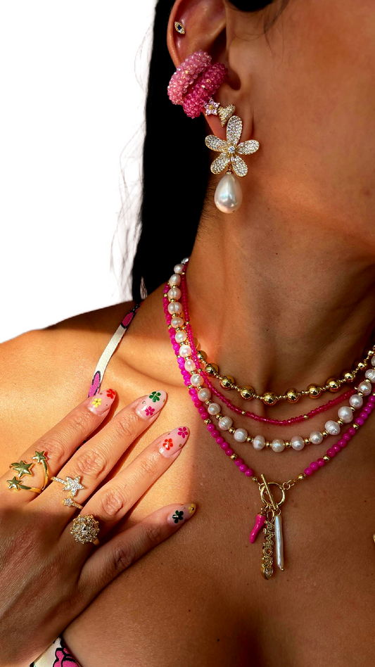 Amore Fuschia pearl necklace set